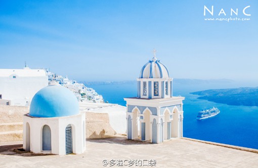 梦幻蓝色海边小镇圣托里尼唯美风光摄影图片_WWW.TQQA.COM