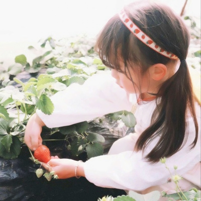 摘草莓的小女孩清新头像图片_WWW.TQQA.COM